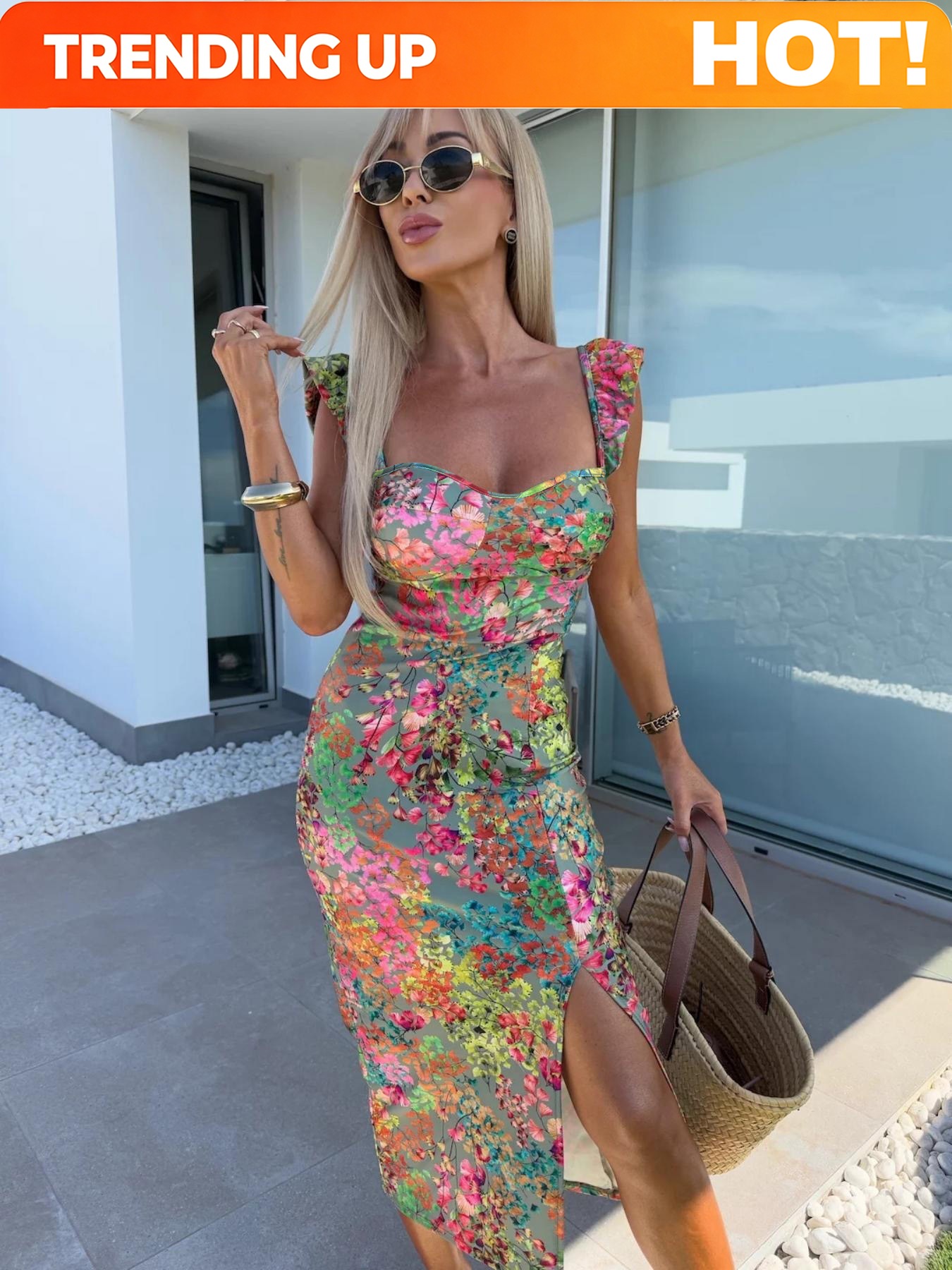 Midi Dress - Gaun Cetak Boho Elegan Untuk Wanita,