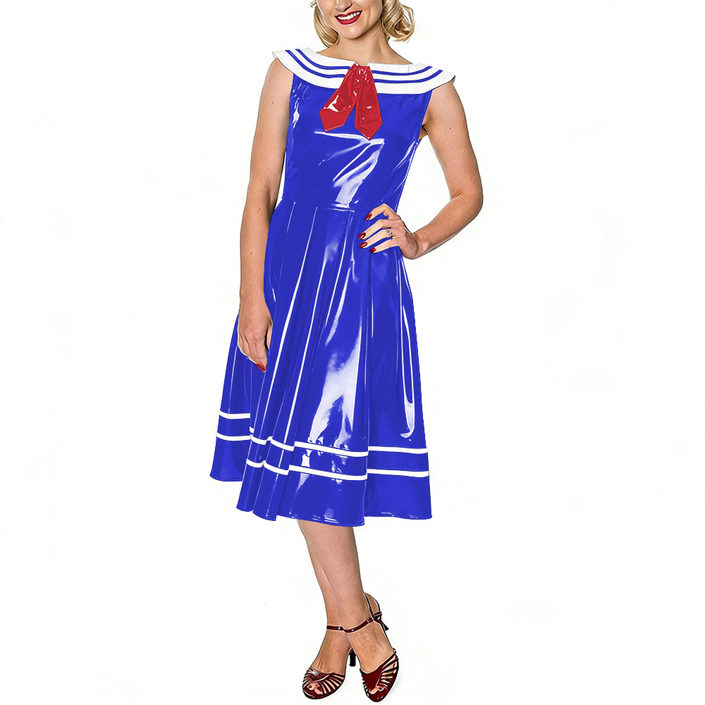 Midi Dress - Gaun Sailor Vintage untuk Wanita, Gaun
