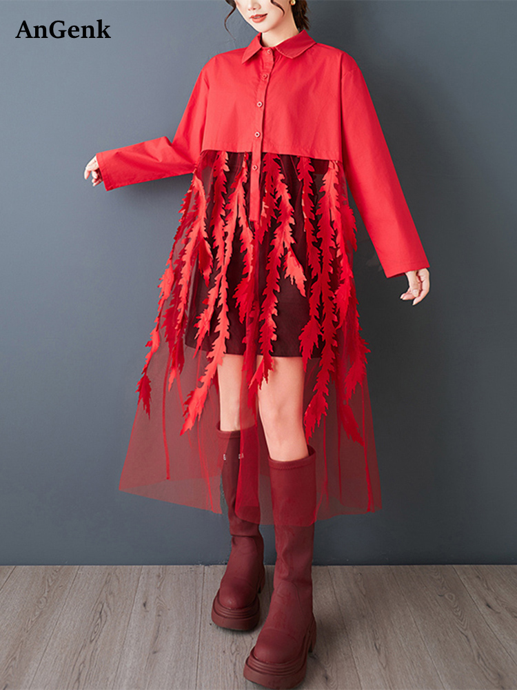 Gaun Kemeja Vintage Merah Patc - Women'S Red Formal Wear ulasan dan harga