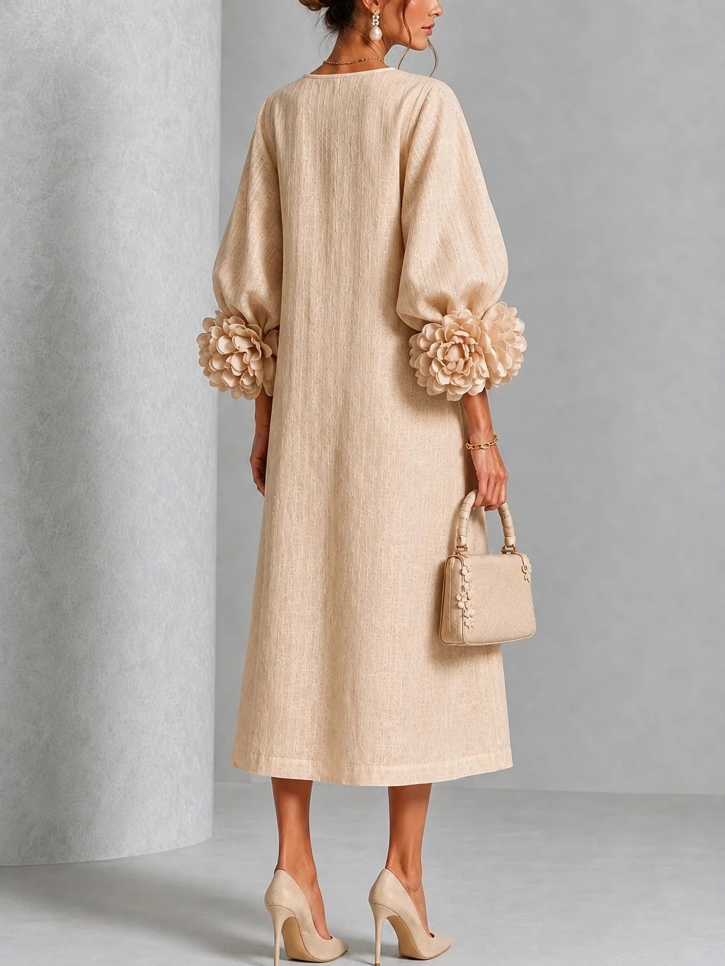 Gaun Midi Linen Wanita Elegan  - Midi Dress ulasan dan harga