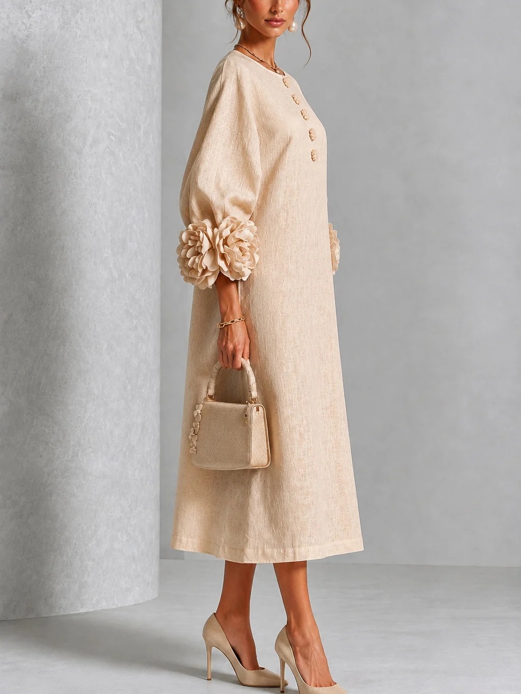 Gaun Midi Linen Wanita Elegan  - Midi Dress ulasan dan harga