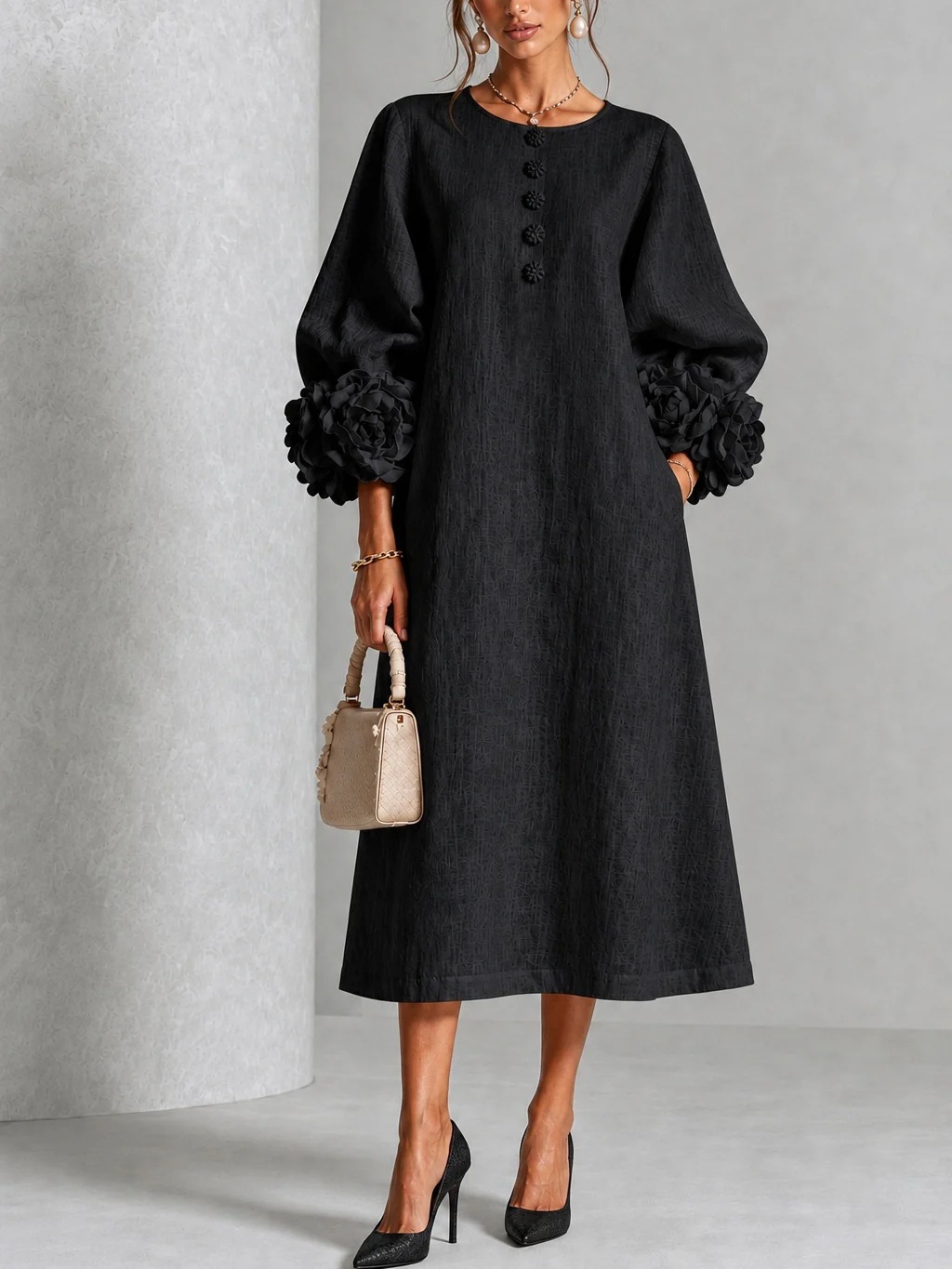 Gaun Midi Linen Wanita Elegan  - Midi Dress ulasan dan harga