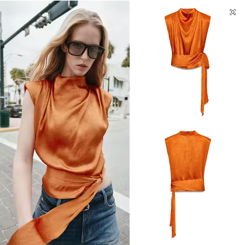 Atasan Crop Tanpa Lengan Kerah - Silk Blouse ulasan dan harga